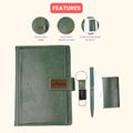 Classy Executive Diary + Classic Metal Pen + Classy Leather Metal Keychain + Classy Card Holder - Green