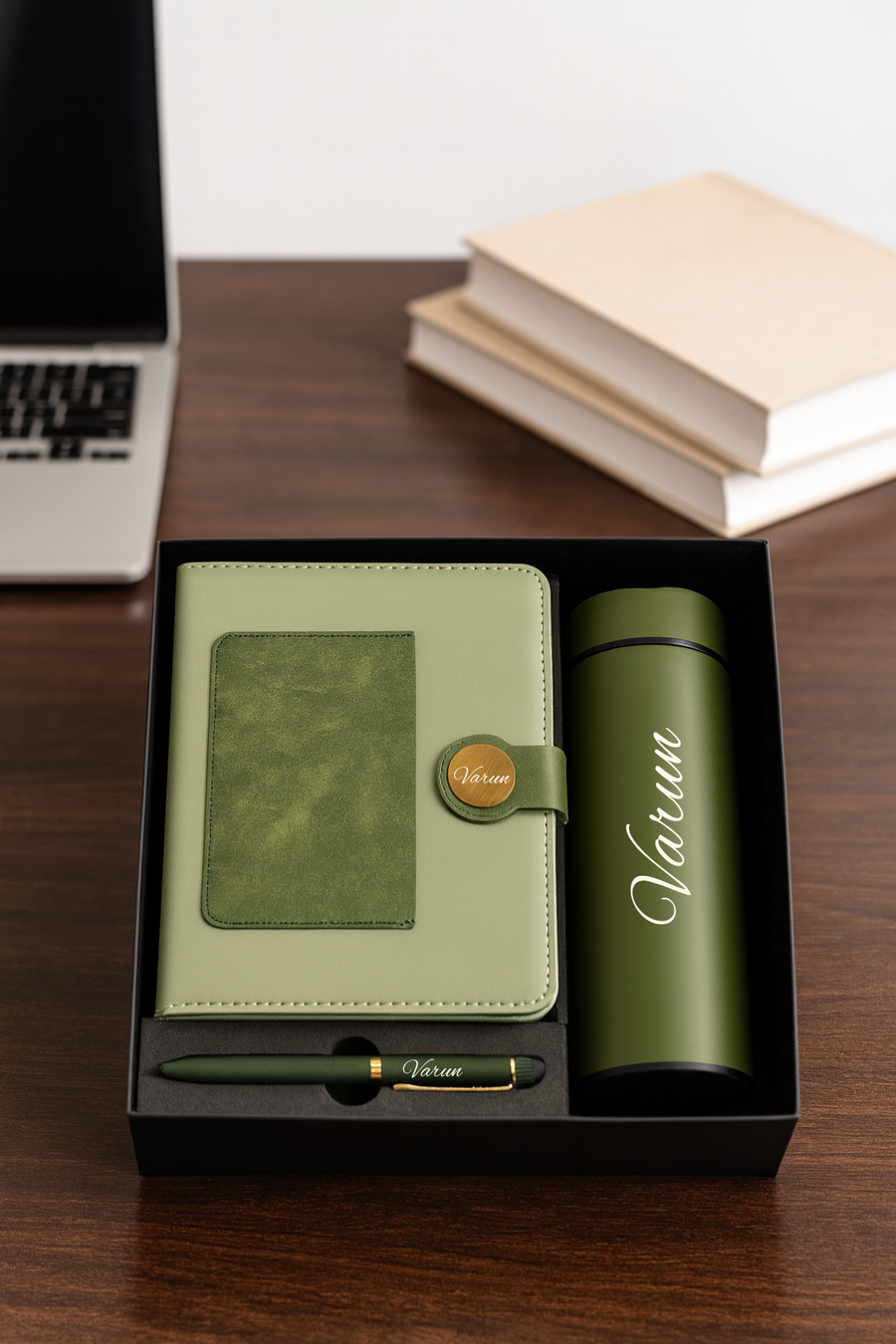 Dual Shade Diary+ Classic Metal Pen+ Temperature Bottle-GREEN