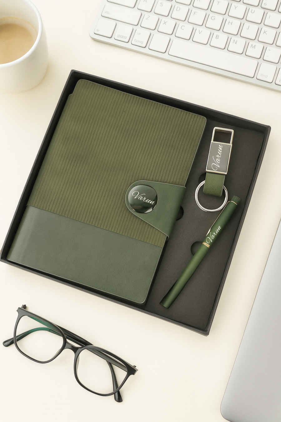 Nexon Flip Diary + Classic Nexon Pen + Classy Leather Metal Keychain- GREEN