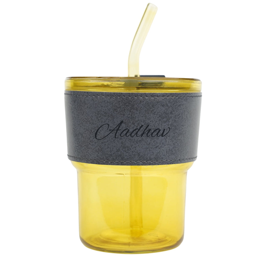 Personalized Leather Sleeve Coffee Tumbler-Grey