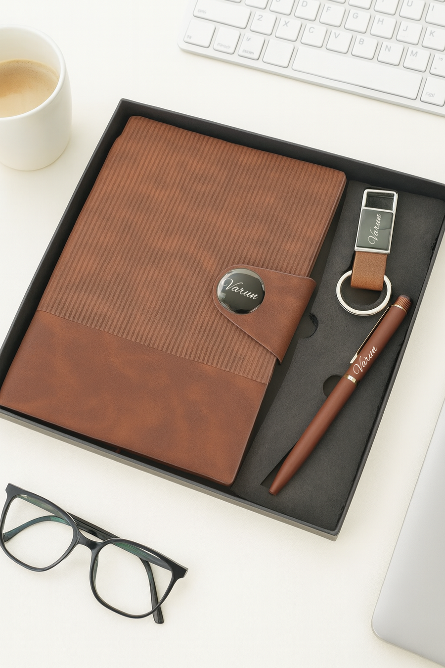 Nexon Flip Diary + Classic Nexon Pen + Classy Leather Metal Keychain- BROWN