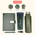 Classy Executive Diary + Classic Metal Pen + Classy Leather Metal Keychain + Classic Smart Bottle  + Stainless Steel Travell Mug - Green