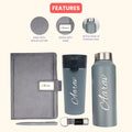 Classy Executive Diary + Classic Metal Pen + Classy Leather Metal Keychain + Classic Smart Bottle  + Stainless Steel Travell Mug - Grey