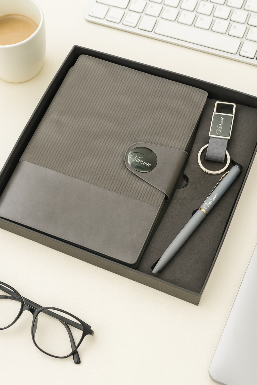 Nexon Flip Diary + Classic Nexon Pen + Classy Leather Metal Keychain- GREY