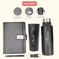 Classy Executive Diary + Classic Metal Pen + Classy Leather Metal Keychain + Classic Smart Bottle  + Stainless Steel Travell Mug - Black