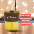 Personalized Leather Sleeve Coffee Tumbler-Brown