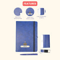 Classy Hardcover Diary + Classic Metal Pen + Classy Leather Metal Keychain + Classy Card Holder - Blue