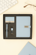 Classy  Metal Flip Diary + Classic Metal Pen + Classy Leather Metal Keychain +Classy Card Holder - BLUE