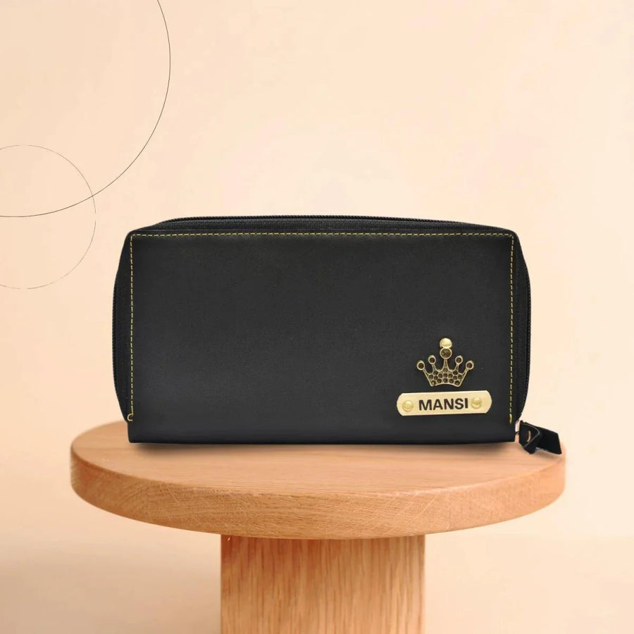 Personalized Women's Minimal Clutch with All-around ZIpper - Black