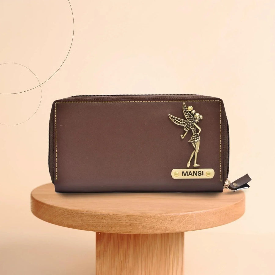 Personalized Women's Minimal Clutch with All-around ZIpper - Brown
