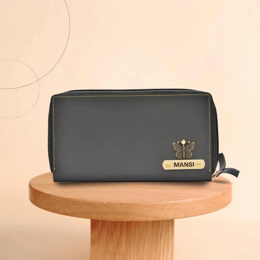 Personalized Women's Minimal Clutch with All-around ZIpper - Grey