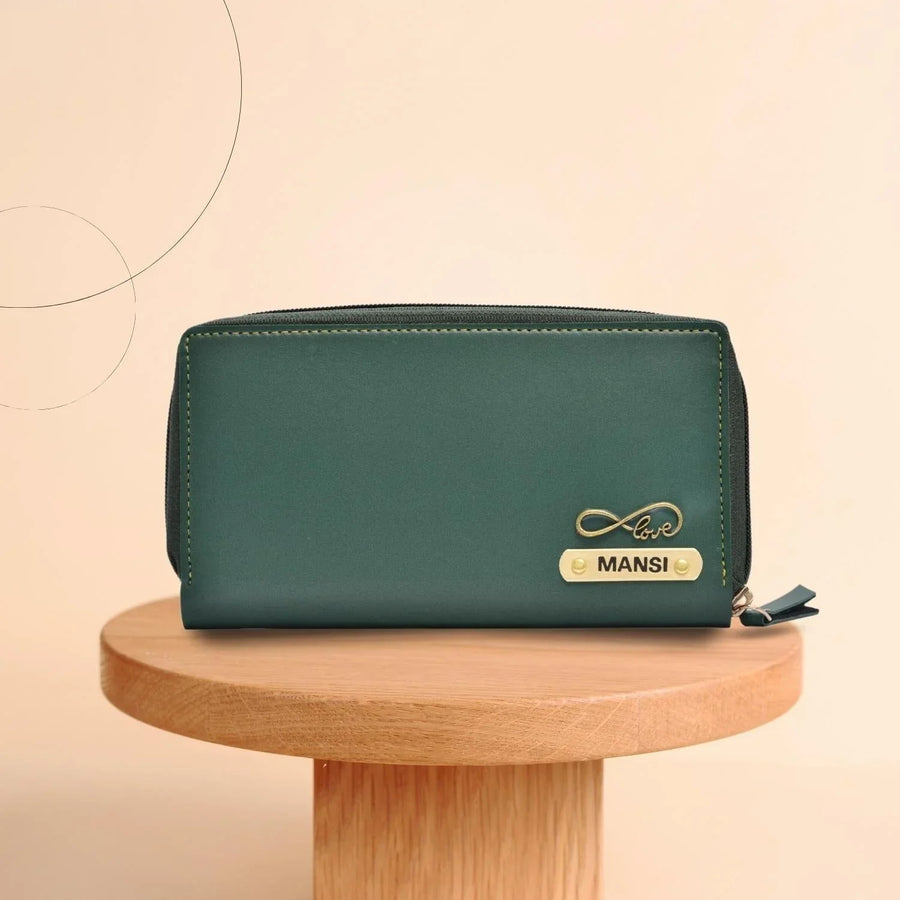 Personalized Women's Minimal Clutch with All-around ZIpper - Olive Green