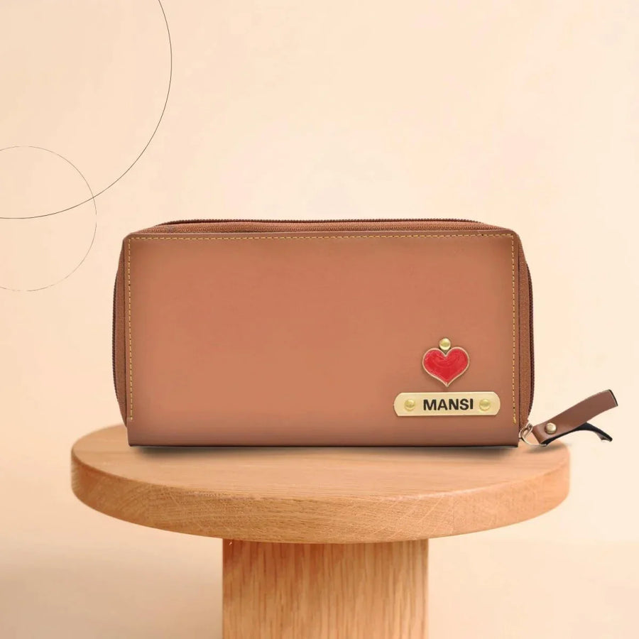 Personalized Women's Minimal Clutch with All-around ZIpper - Tan