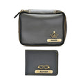 Personalized Couple's Combo : Mini Makeup Kit & Men's Wallet- Grey