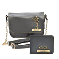Nexon Leather Personalized Couple's Combo : Chained Sling Bag & Men's Wallet - Grey