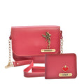 Nexon Leather Personalized Couple's Combo : Chained Sling Bag & Men's Wallet - Wine