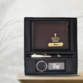 Personalised Premium Leather Wallet + Pen & keychain Combo - Brown