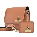 Nexon Leather Personalized Couple's Combo : Chained Sling Bag & Men's Wallet - Tan