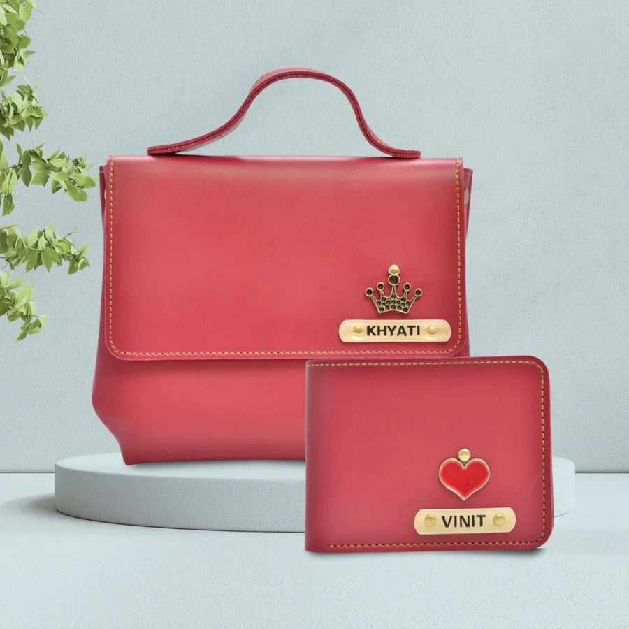 Personalized Couple's Combo : Sling Bag & Men's Wallet - Wine