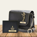 Personalized Couple's Combo : Chained Sling Bag ( Product 1 ) & Men's Wallet (Product 2) - Black