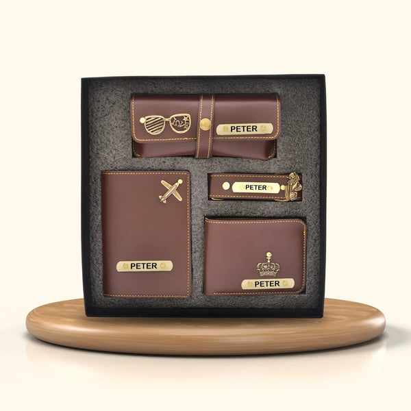 Personalized Nexon Leather All in One Men's Combo (4 pcs) - Brown