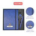 Classy Hardcover Diary + Classic Metal Pen + Classy Leather Metal Keychain - Blue
