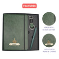 Classy Hardcover Diary + Classic Metal Pen + Classy Leather Metal Keychain - Green