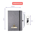 Classy Hardcover Diary + Classic Metal Pen + Classy Leather Metal Keychain - Grey