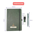 Classy Hardcover Diary + Classic Metal Pen + Classy Leather Metal Keychain - Green