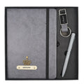 Classy Hardcover Diary + Classic Metal Pen + Classy Leather Metal Keychain - Grey