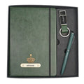 Classy Hardcover Diary + Classic Metal Pen + Classy Leather Metal Keychain - Green