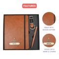 Classy Hardcover Diary + Classic Metal Pen + Classy Leather Metal Keychain - Tan