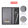 Classy Hardcover Diary + Classic Metal Pen + Classy Leather Metal Keychain - Grey