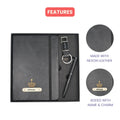Classy Hardcover Diary + Classic Metal Pen + Classy Leather Metal Keychain - Black