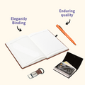 Classy Hardcover Diary + Classic Metal Pen + Classy Leather Metal Keychain + Classy Card Holder - Tan