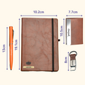 Classy Hardcover Diary + Classic Metal Pen + Classy Leather Metal Keychain + Classy Card Holder - Tan