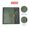 Classy Executive Diary + Classic Metal Pen + Classy Leather Metal Keychain - Green