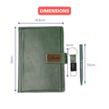 Classy Executive Diary + Classic Metal Pen + Classy Leather Metal Keychain - Green