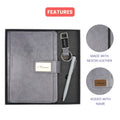 Classy Executive Diary + Classic Metal Pen + Classy Leather Metal Keychain - Grey