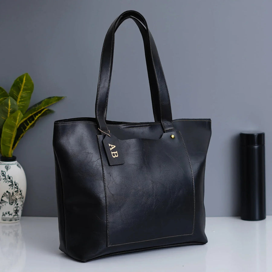 Classy Leather Customized Women's Tote bag - Black