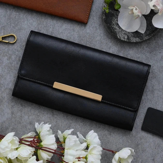 Classy Leather Customized 3 Fold Stylish Lady Wallet - Black