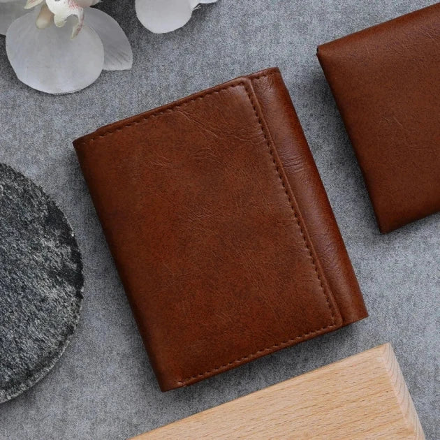 Classy Leather Customized Unisex Sleek and Stylish 3 - Fold Wallet - Tan