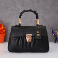 Classy Leather Customized Chain Sling Bag with Handle - Black