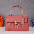 Classy Leather Customized Chain Sling Bag with Handle - Peach