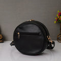 Classy Leather Customized Chain Sling Bag Round - Black
