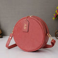 Classy Leather Customized Chain Sling Bag Round - Peach