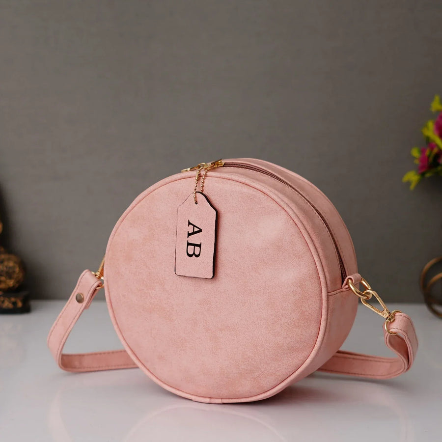 Classy Leather Customized Chain Sling Bag Round - Pink