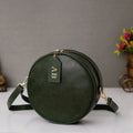 Classy Leather Customized Chain Sling Bag Round - Olive Green