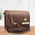 Personalized Nexon Leather Chained Sling Bag - Brown