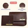 Nexon Leather Personalized Couple's Combo : Chained Sling Bag & Men's Wallet - Brown